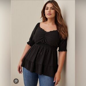 NWT Torrid Black Eyelet Jersey Babydoll Top